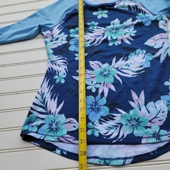 Reel Legends Keep It Cool Woman's Aqua Blue Floral Long Sleeve Stretch Shirt S - Picture 3 of 9